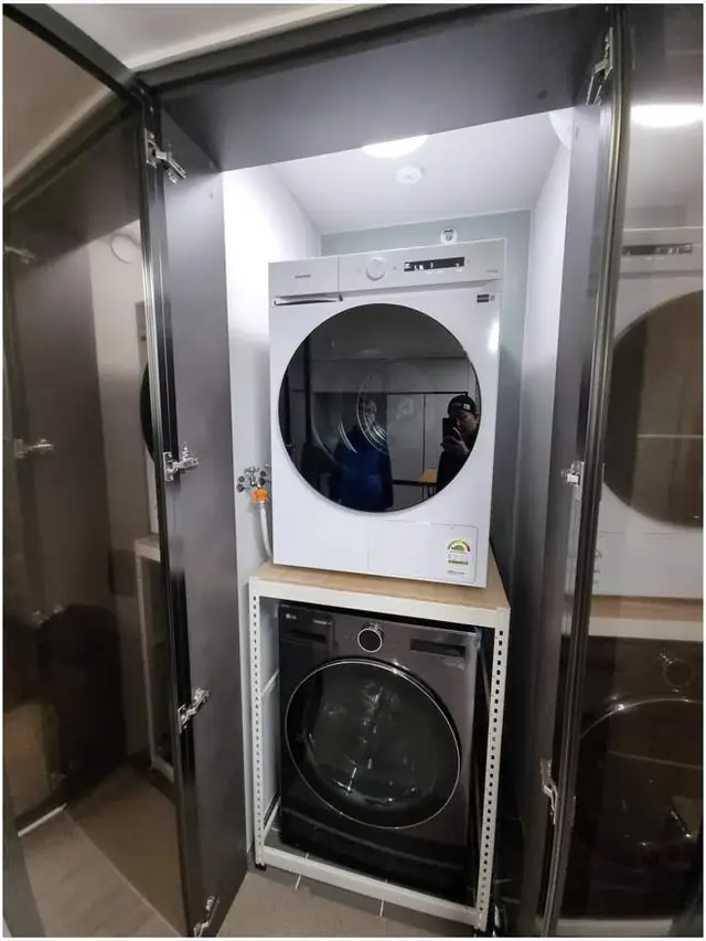 좁은 세탁장 건조기 설치 작업 후